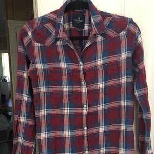 American Eagle Boyfriend Soft Flannel Pearl Snap